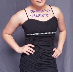 Little Black Cocktail Dress W/Crystal Bust Detail